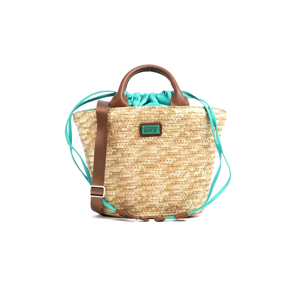 Ψάθινη τσάντα με γαλάζιο εσωτερικό ύφασμα, Mandarina Duck